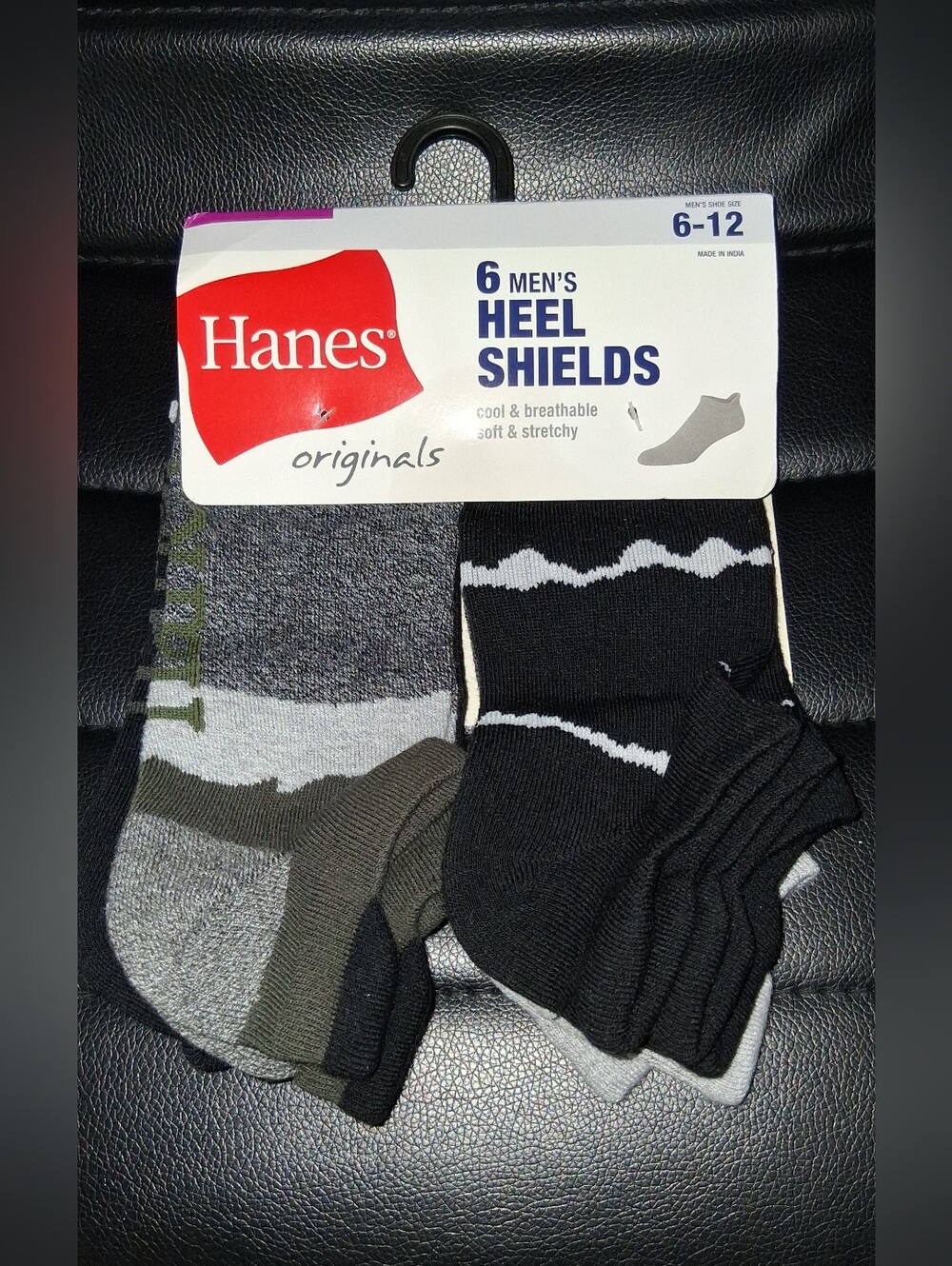 Hanes Originals Men's Heel Shield Socks, Moisture Wicking, 6-Pairs Size 6-12